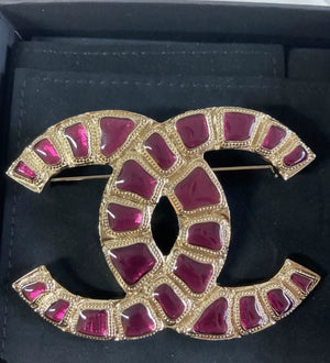 Chanel 2019 Pink Glass Logo Brooch