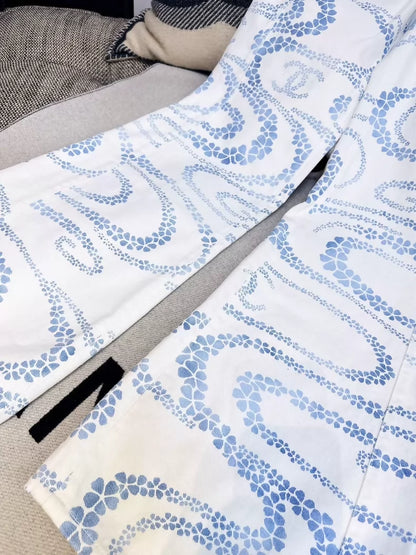 Chanel Spring/Summer 2025 Coco Beach White Print Blue Wavy Pattern Jeans