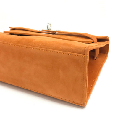 Hermes Mini Kelly Pochettes Orange Suede with palladium hardware