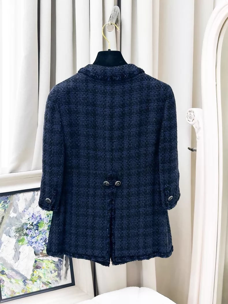 Chanel 07P blue-black plaid tweed jacket & dress set