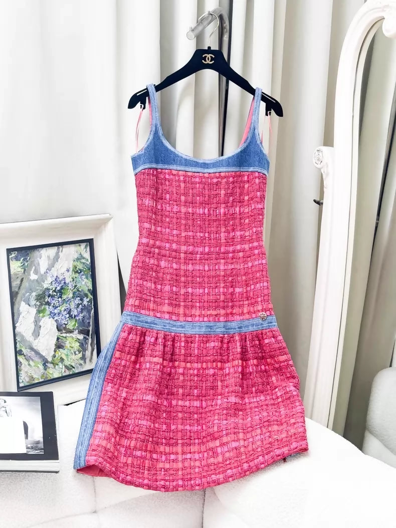 Chanel 17K pink tweed denim jacket and dress