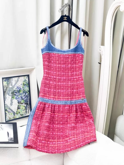 Chanel 17K pink tweed denim jacket and dress