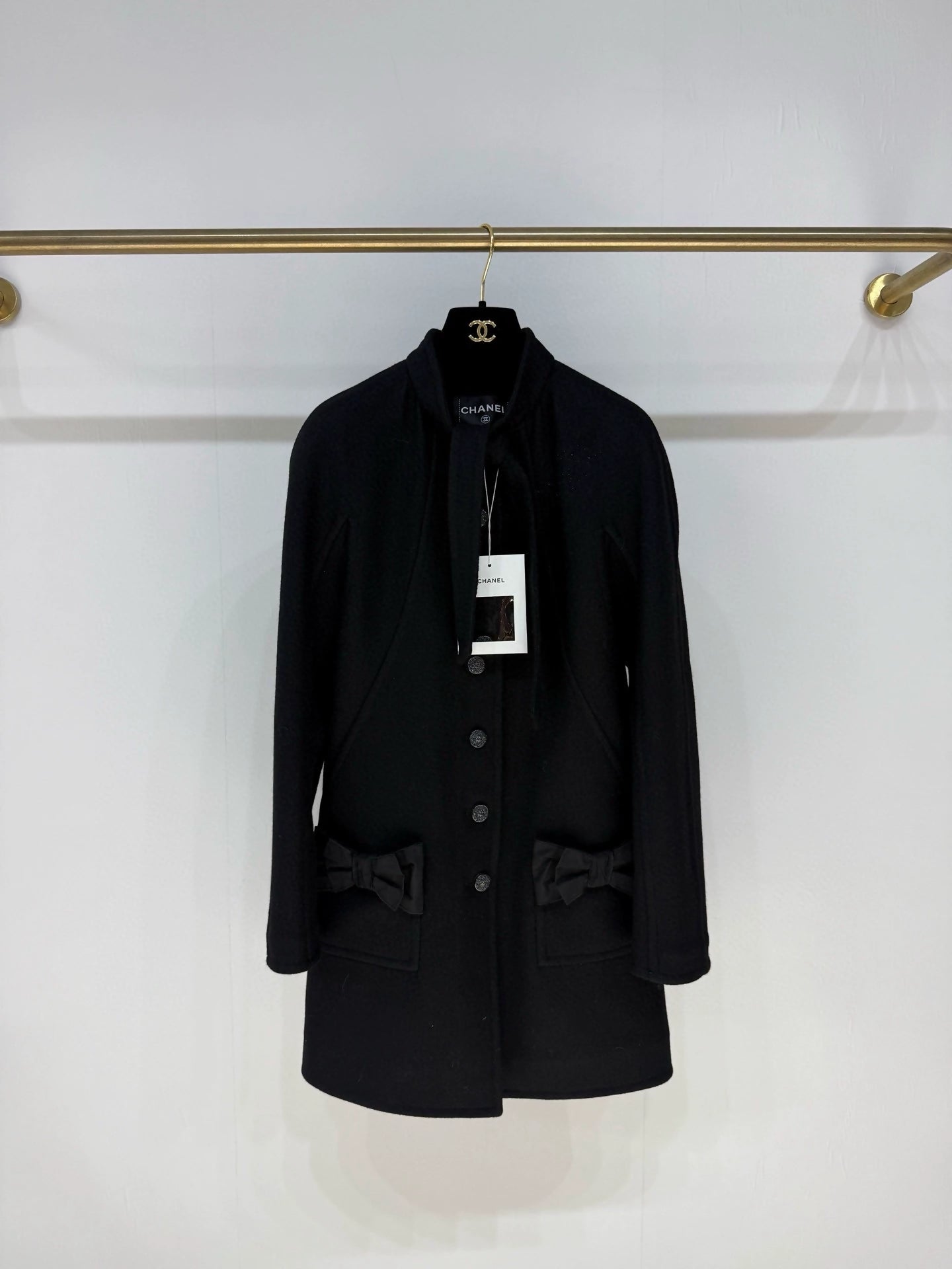 Chanel 24B black coat with bow pocket