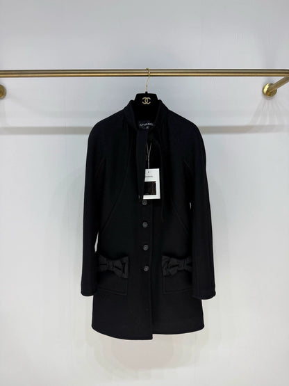 Chanel 24B black coat with bow pocket