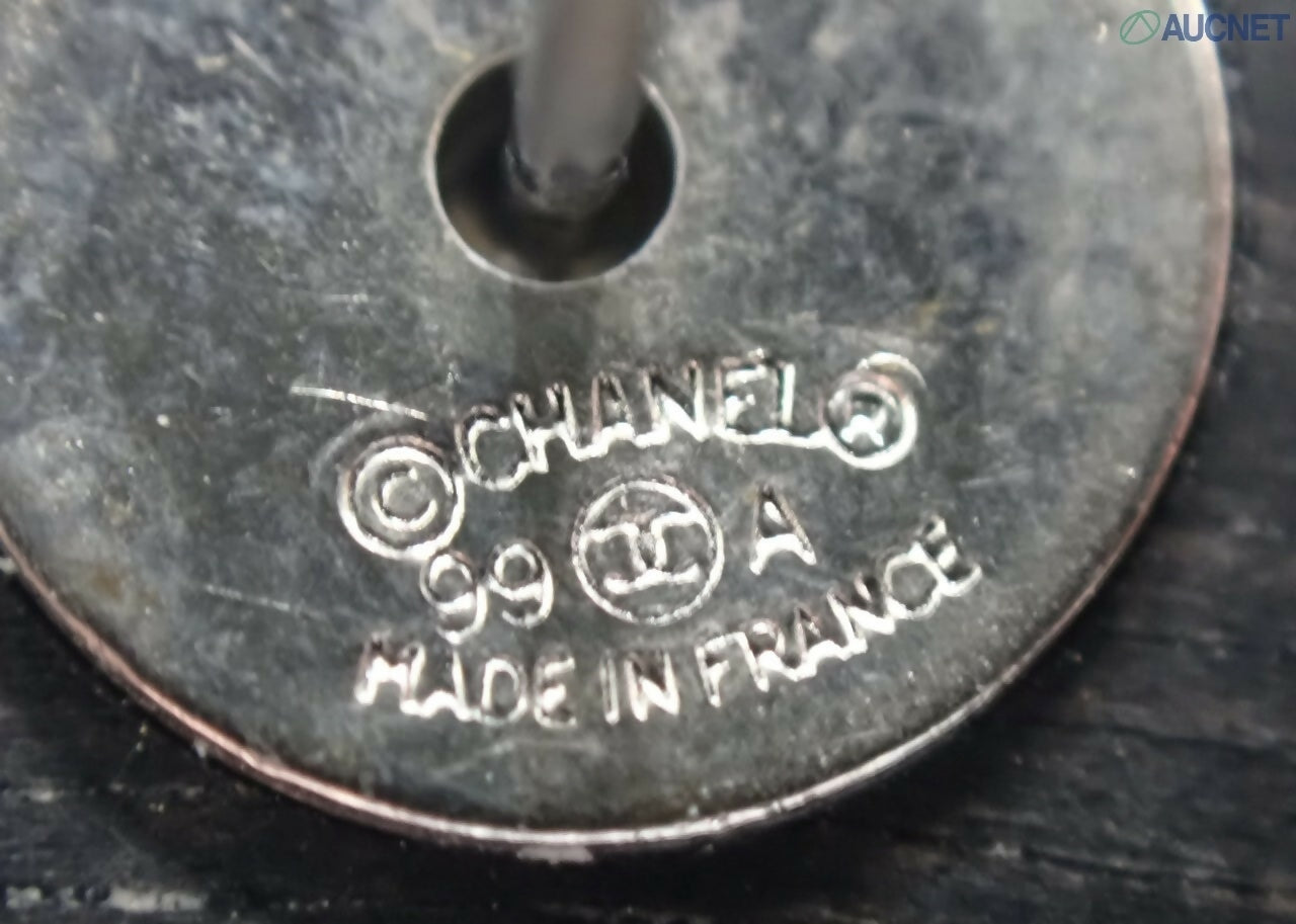 Chanel Vintage 99A Wooden Black Stripe Round Stud Earrings