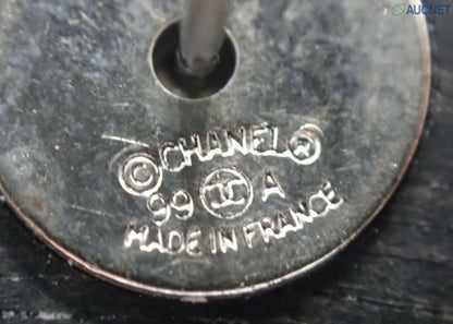 Chanel Vintage 99A Wooden Black Stripe Round Stud Earrings