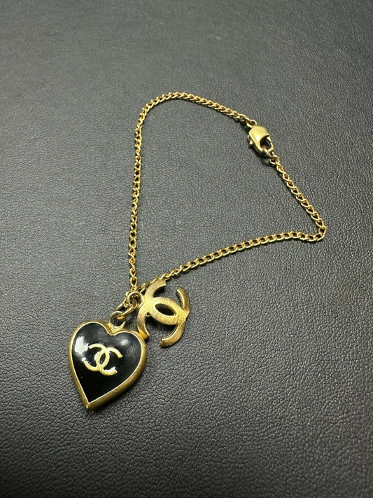 Chanel Vintage 02P Enamel Black Heart CC Bracelet