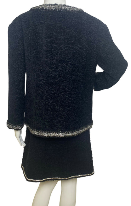 Chanel 14A Runway Supermarket Collection Black Boucle Silver Metallic Braided Trim Jacket 42