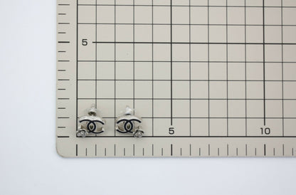 Chanel Vintage 07P Metal Black and Silver Camellia Stud Earrings