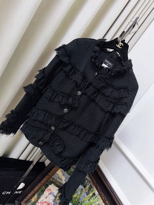 Chanel 14A Dallas Black Tweed Fringed Jacket