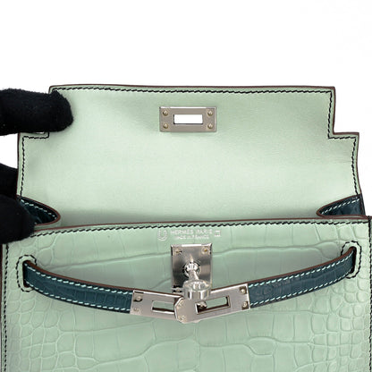 Hermes Mini Kelly 20 Vert d’Eau Vert Cypress Matte Alligator Palladium hardware