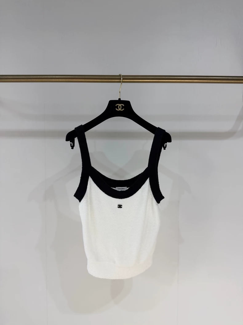 Chanel 23P white and black terry cloth top