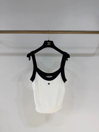 Chanel 23P white and black terry cloth top