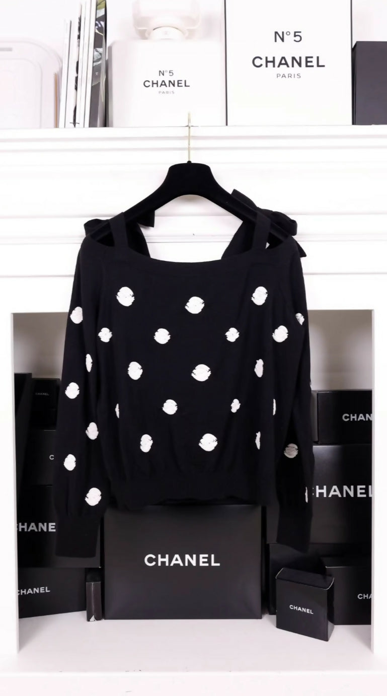 Chanel 23K Black and White Bows & Camellia Sweater
