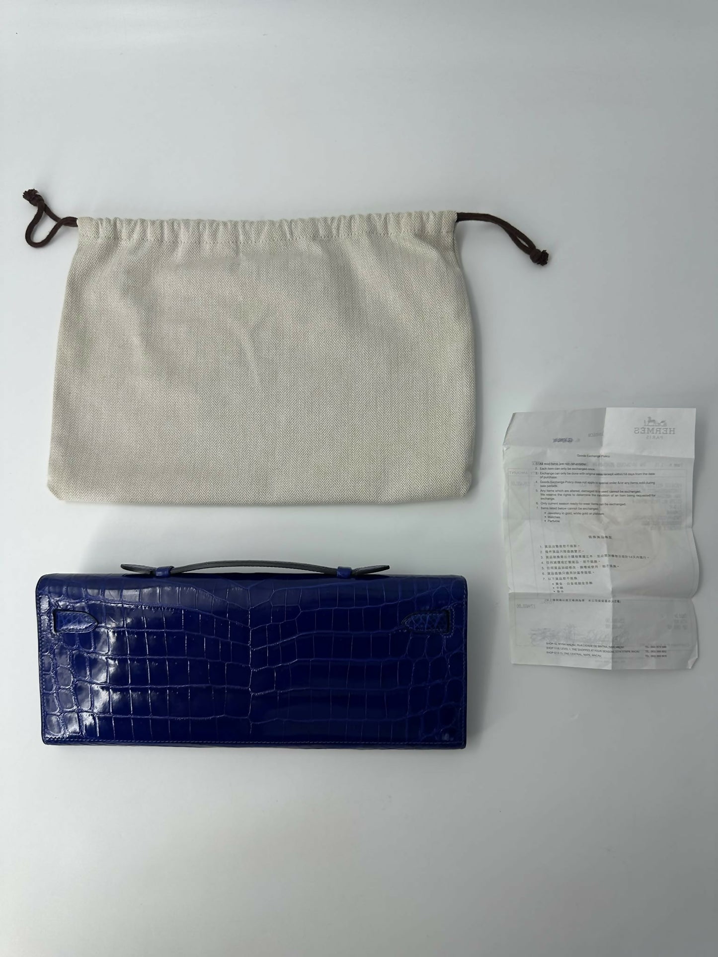Hermès Kelly Cut 7T Bleu Électrique Crocodile Niloticus Lisse gold hardware