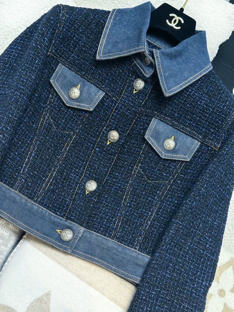 Chanel 18p blue tweed denim jacket