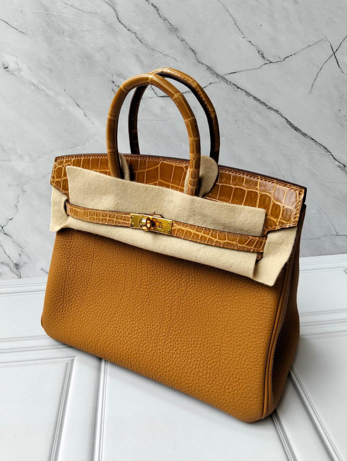 Hermes Birkin 25 Touch Tabac Shiny Niloticus/Togo Gold hardware