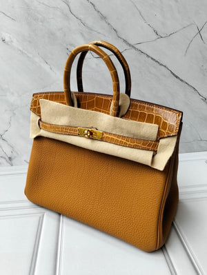 Hermes Birkin 25 Touch Tabac Shiny Niloticus/Togo Gold hardware