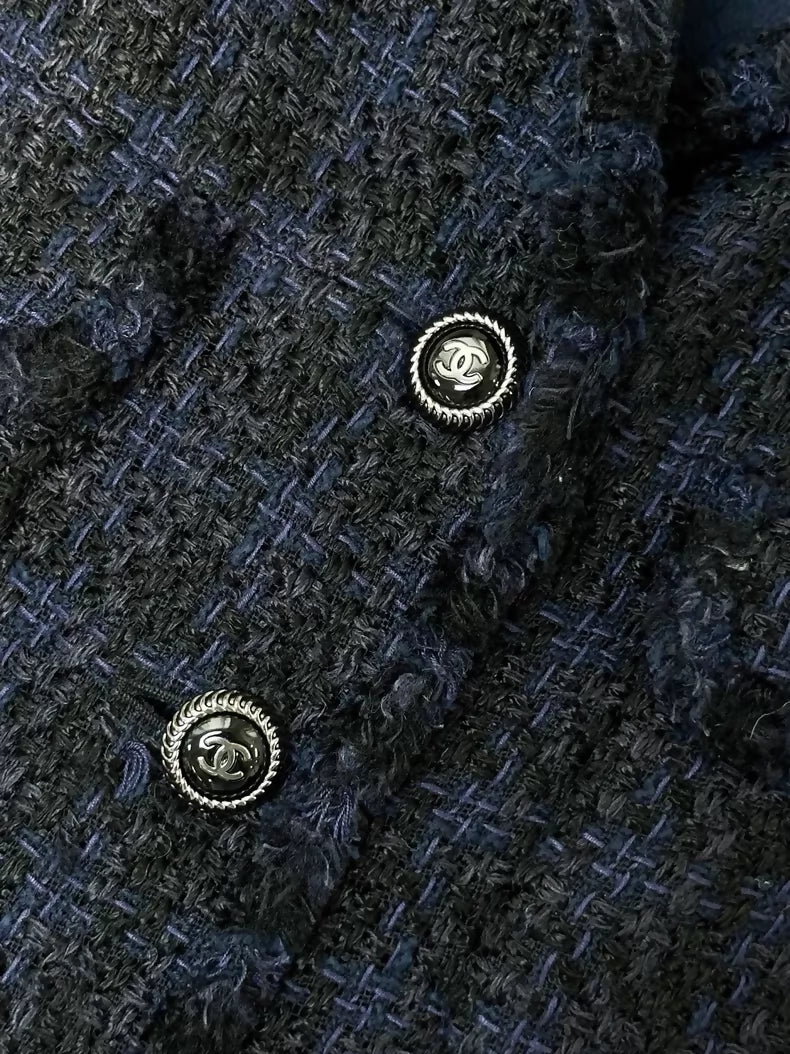 Chanel 07P blue-black plaid tweed jacket & dress set