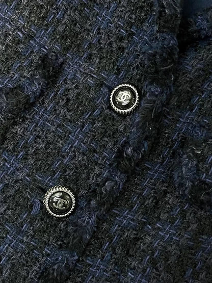 Chanel 07P blue-black plaid tweed jacket & dress set