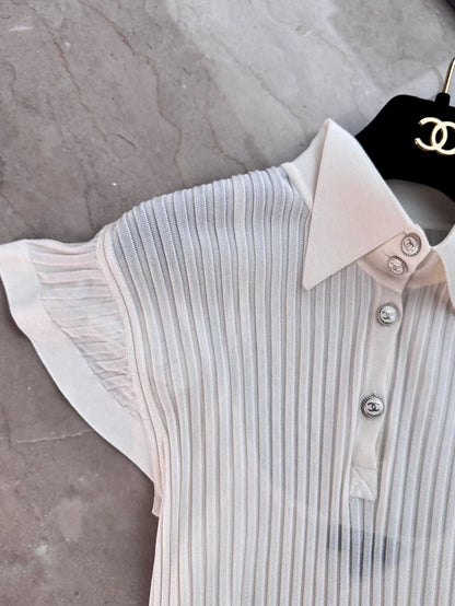 Chanel 18p off-white fitted waist dress