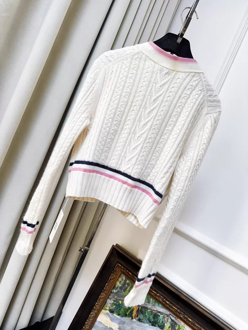 Chanel 23P ecru cardigan with pink trim