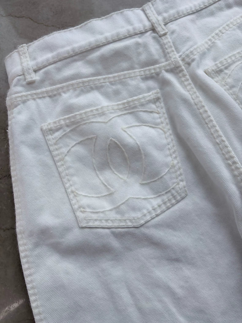 Chanel 24n White Double C Straight Leg Jeans