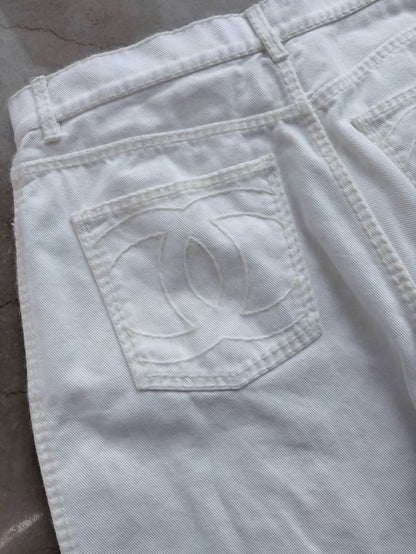 Chanel 24n White Double C Straight Leg Jeans