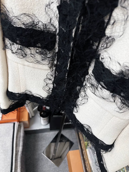 Chanel Black and White Lace Tweed Jacket