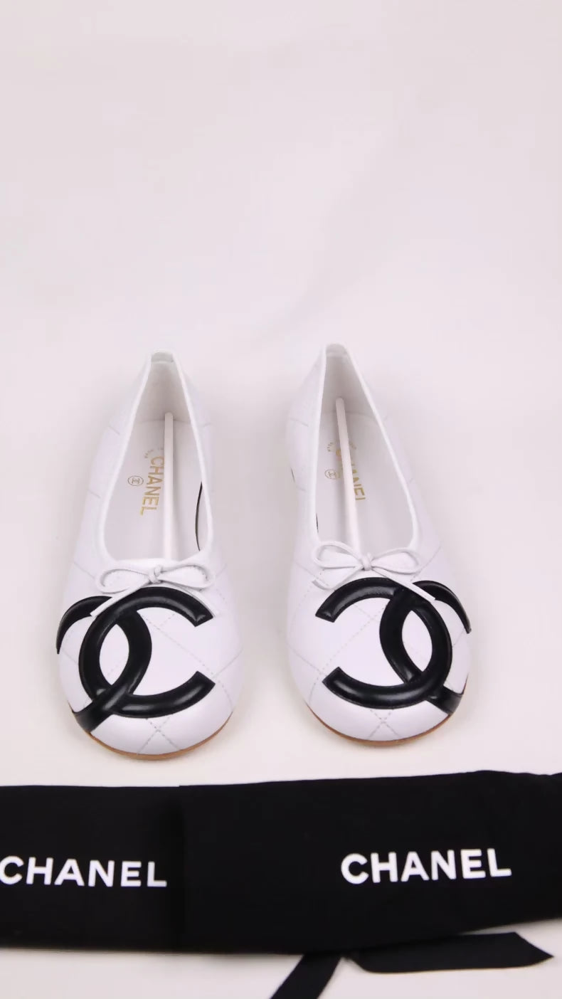 Chanel 26M Coco Beach White Cambon Ballet Flats