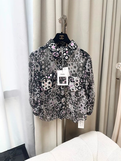 Chanel 24p Pink and Black Mulberry Silk Shirt