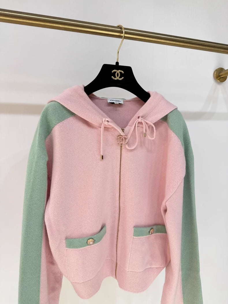Chanel 24C pink green Cashmere Cardigan