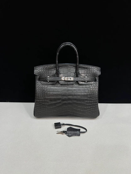 HERMES Birkin 25 Black matte alligator palladium hardware