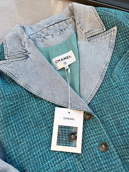 Chanel 22P Blue Tweed and Denim Jacket