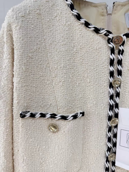 Chanel 21S off-white four-pocket tweed dress with pleats