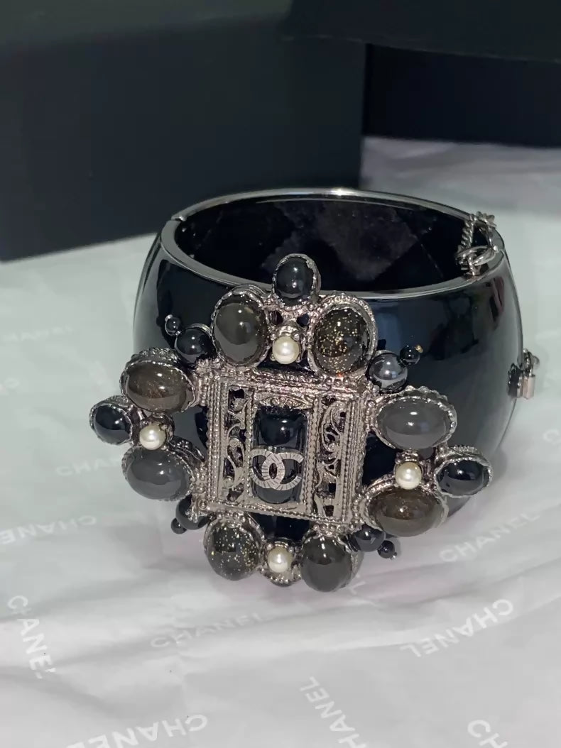 Chanel 11A Byzantine Black Glass Enamel Bracelet