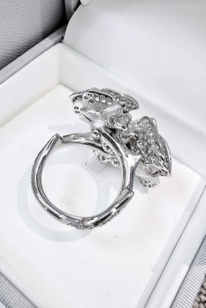 Dior Rose Bagatelle white gold ring with two roses and full diamonds
