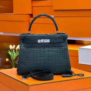 Hermès Kelly 28 Matte Green alligator palladium hardware