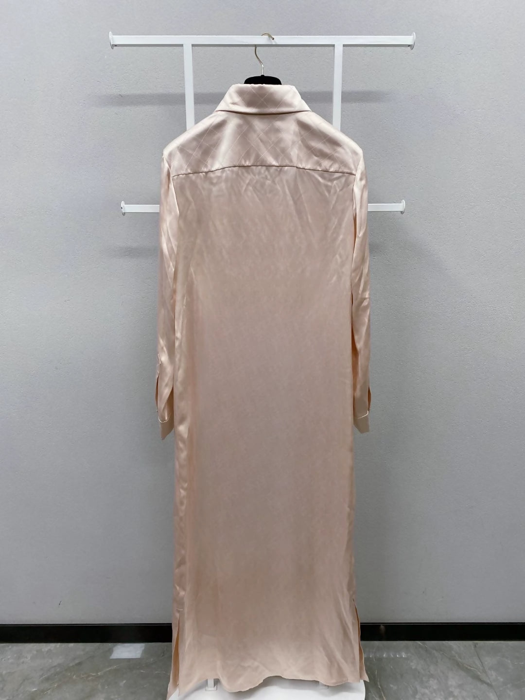 Chanel 21B champagne pink silk shirt dress