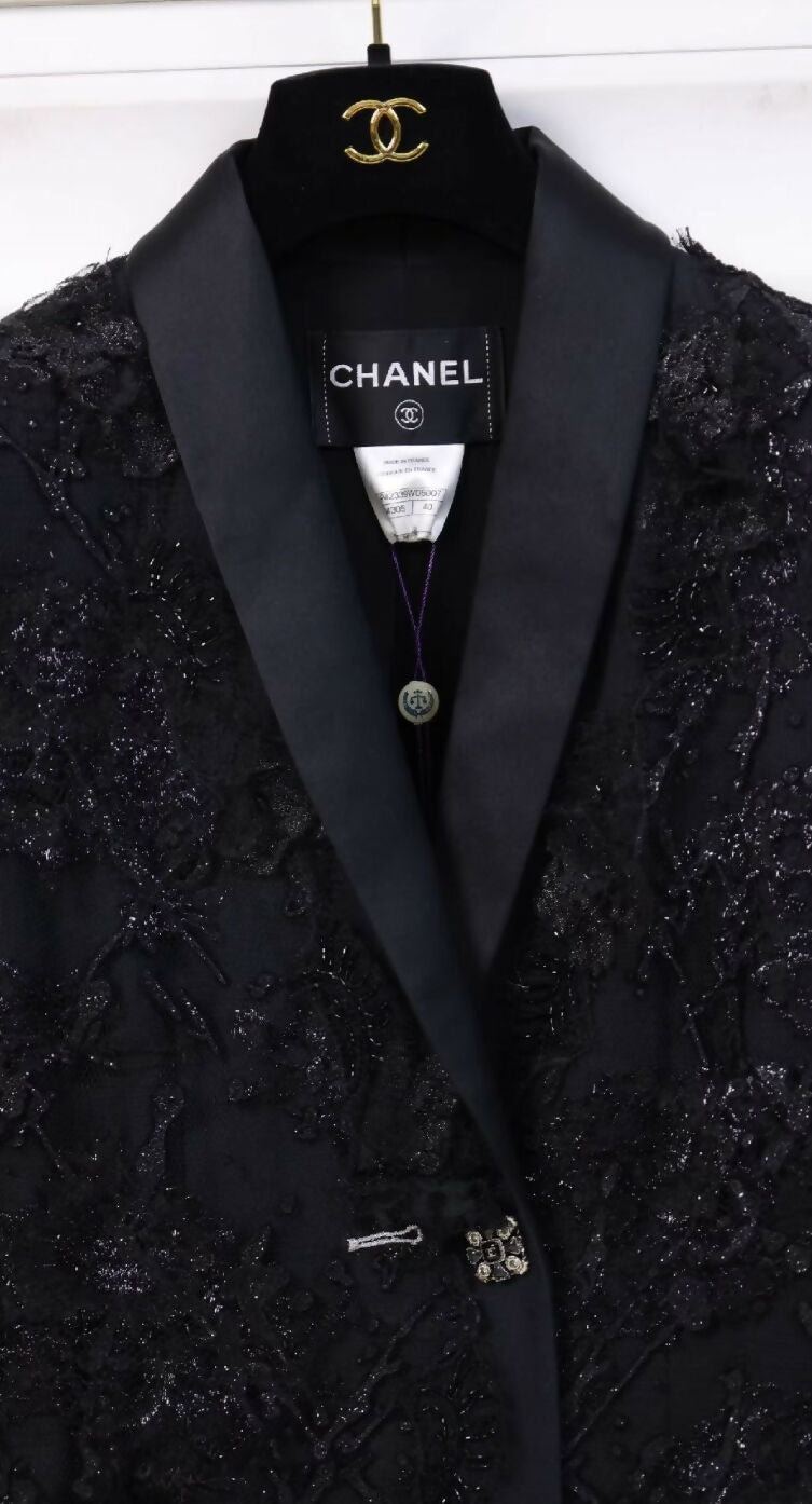 Chanel 2012 Black Lace Floral Blazer