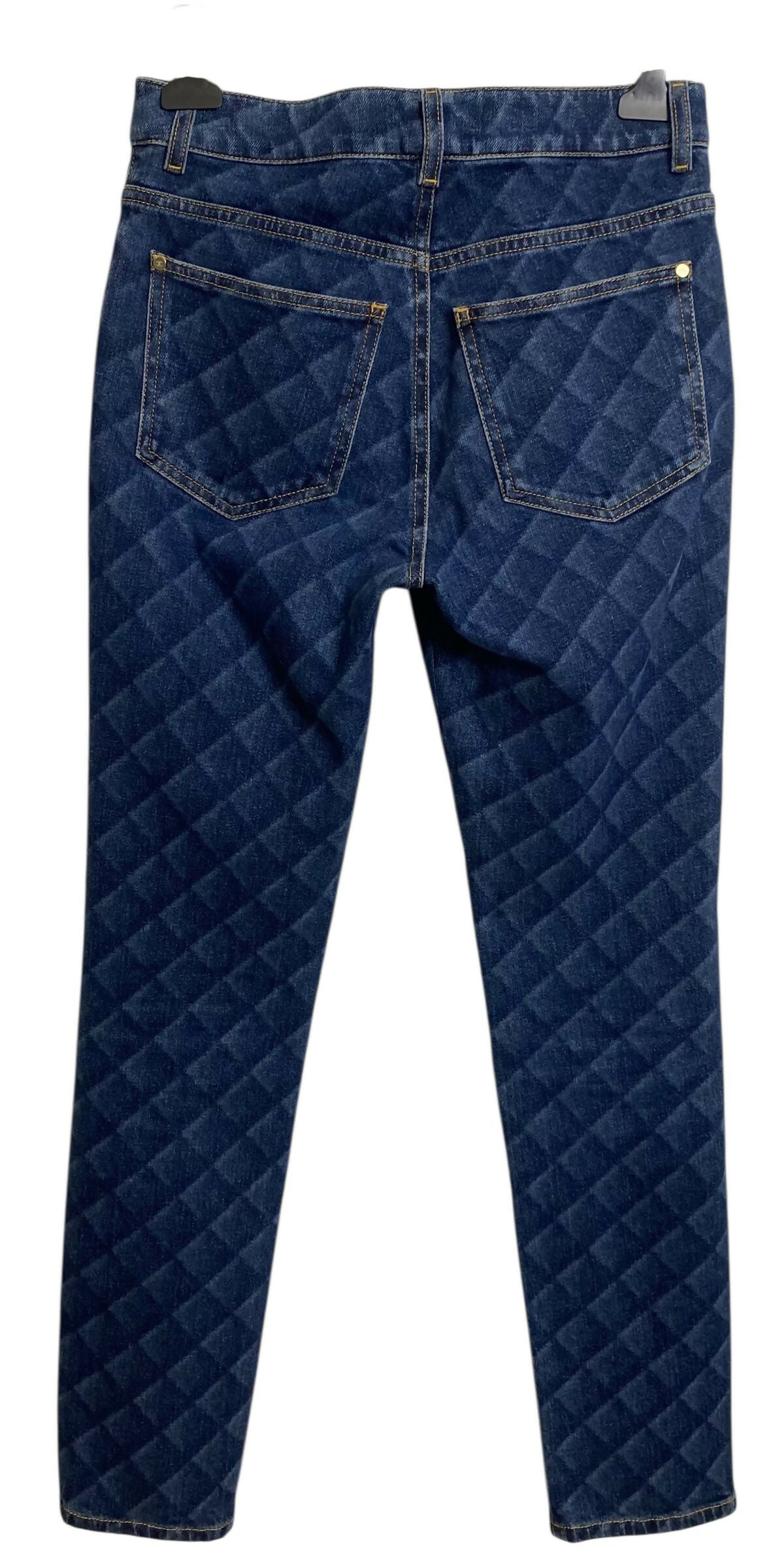Chanel 22B Dark Blue Quilted Print Jeans FR 36