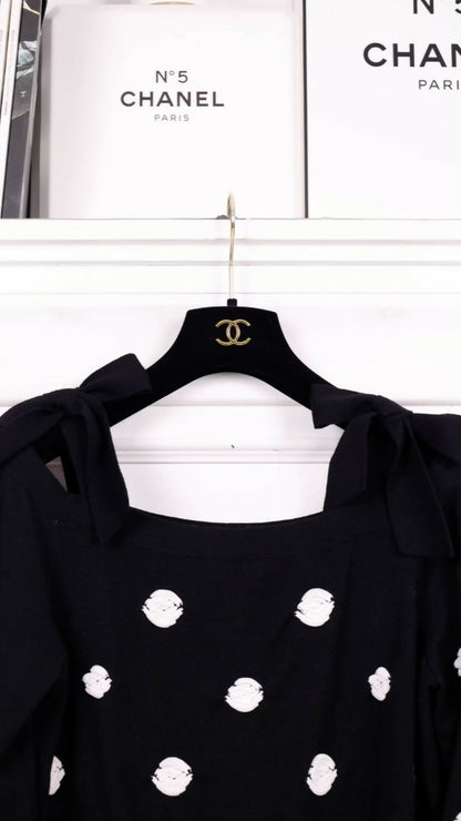 Chanel 23K Black and White Bows & Camellia Sweater
