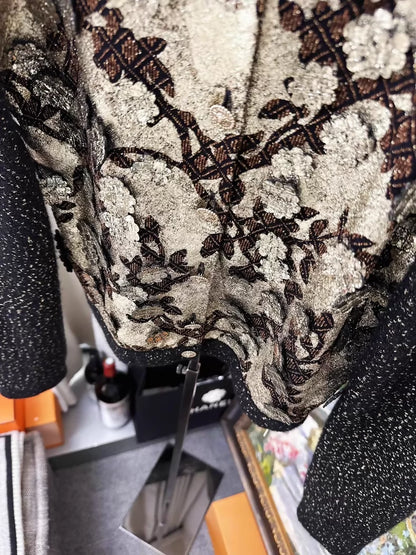Chanel 25a Black and Gold Floral and Bird Embroidered Knit Cardigan