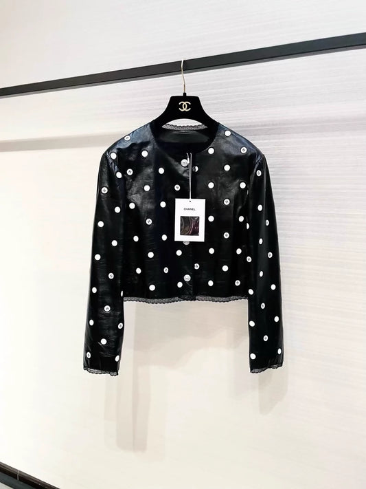 Chanel polka dot black leather jacket