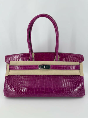 Hermès JPG Shoulder Birkin 42 in Shiny Rose Scheherazade Porosus Crocodile with Palladium Hardware