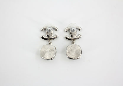 Chanel 17K Rhinestone Semi-transparent Round Pendant CC Stud Earrings
