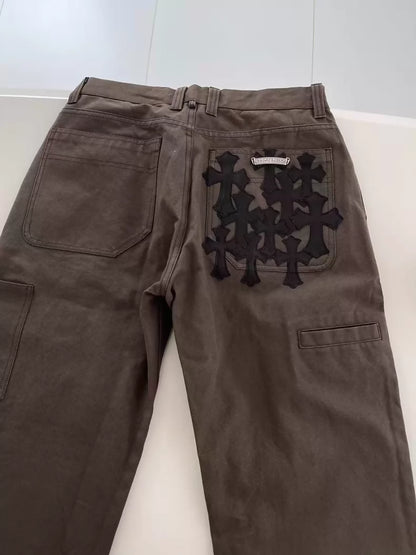Chrome heart brown cargo pants with cross pattern