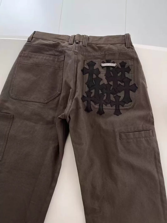 Chrome heart brown cargo pants with cross pattern