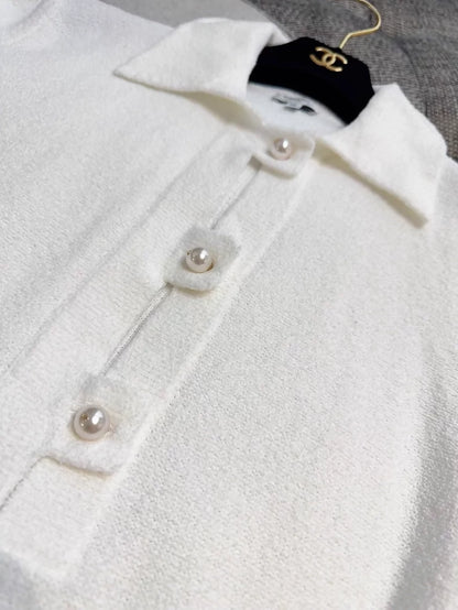 Chanel 23P white pearl-button polo dress
