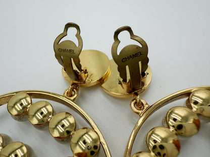 Chanel 1980s Runway Vintage Gold Plated Faux Pearl Circle No.5 Dangle Earrings